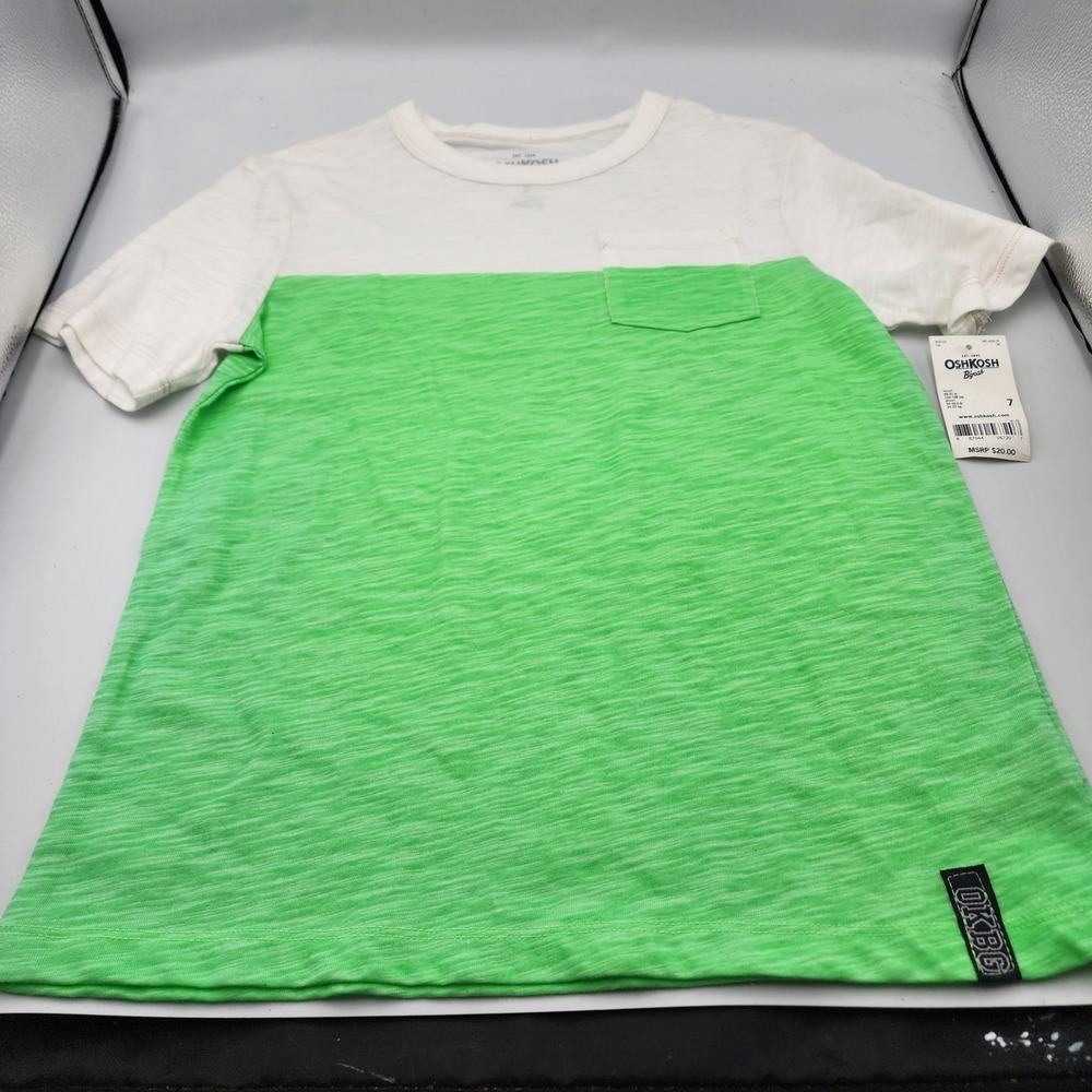 OshKosh Bgosh Boys Colorblock‎ Pocket T-Shirt Kids Top, White/Green, Size 7